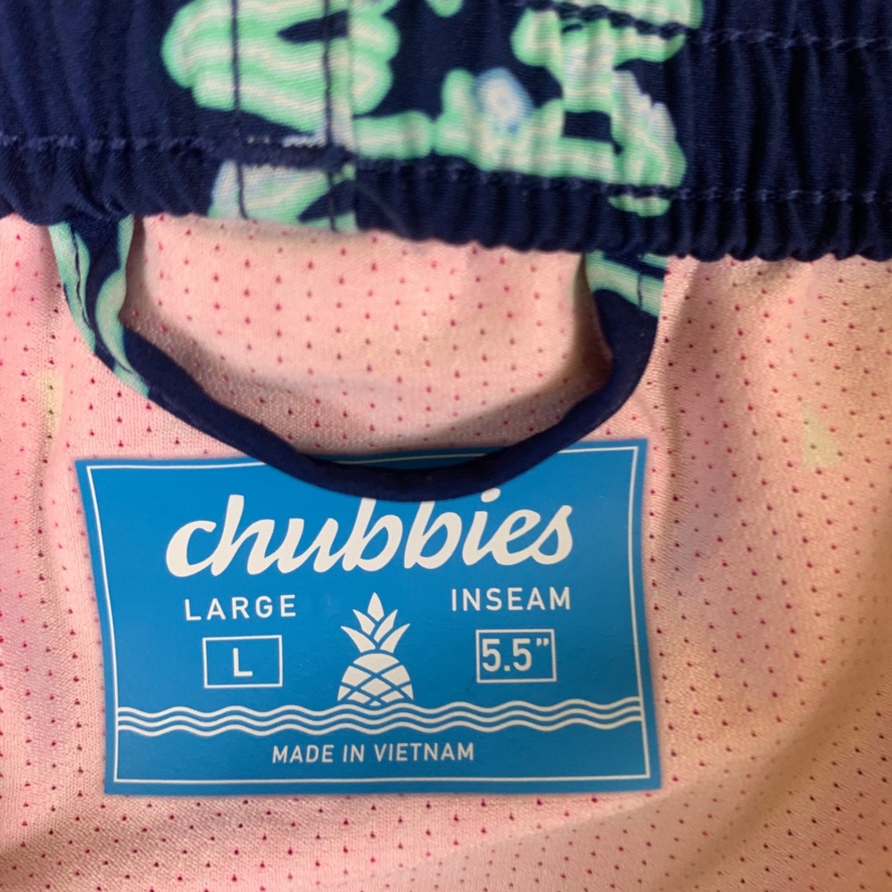 Chubbies Swim Trunks Mens Large Navy Neon Alligator Palm Tree Lined 5.5 Shorts - Picture 5 of 8